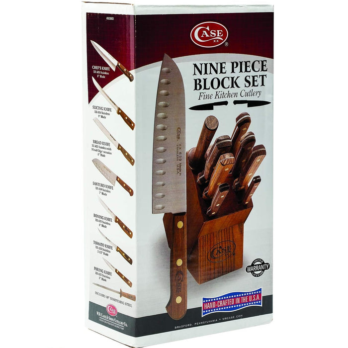 Household Cutlery 9-Piece Knife Block Set with Solid Walnut Handles