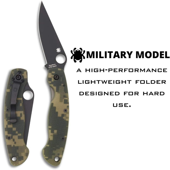 Spyderco Military Model Camo Pocket Knife with Black CPM S30V Blade and G-10 Handle