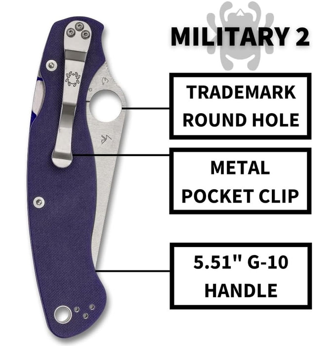 Spyderco Military 2 Folding Pocket Knife with 4" CPM S110V Blade, Dark Blue