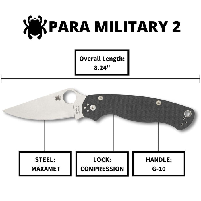 Spyderco Para Military 2 Maxamet Folding Pocket Knife with 3.45" PlainEdge Blade