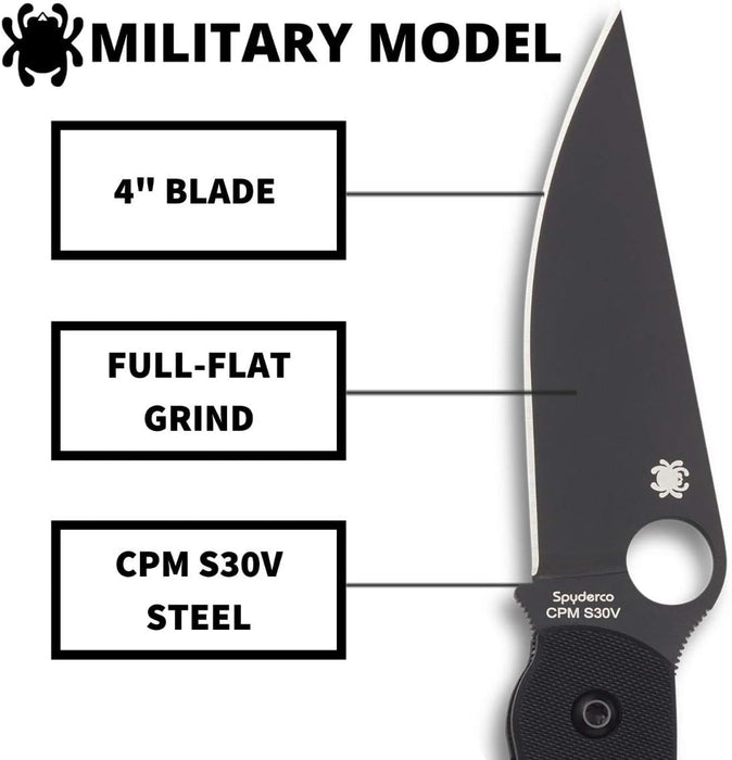 Spyderco Military Model Folding Pocket Knife with 4" CPM S30V Black Steel Blade