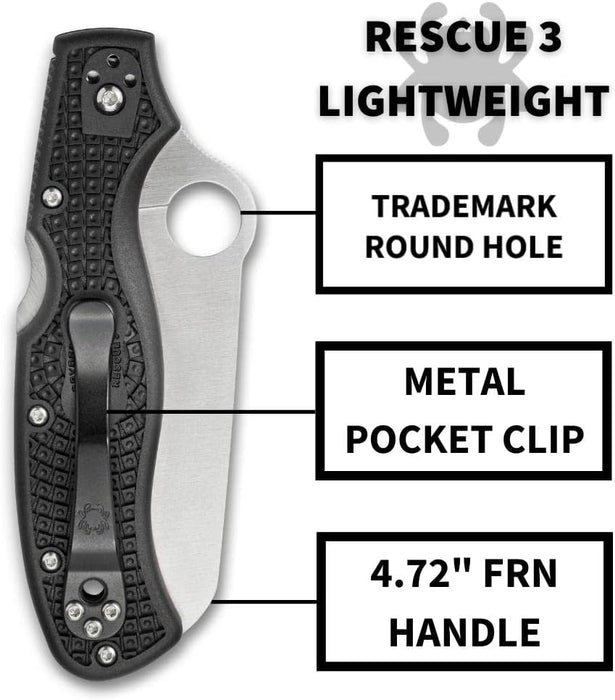 Spyderco Rescue 3 Lightweight Folding Knife with Black FRN Handle and SpyderEdge