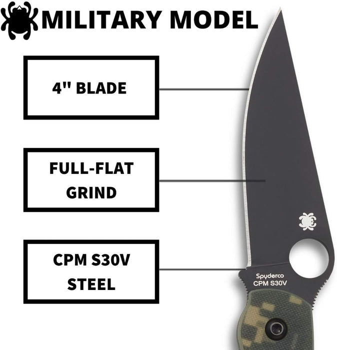 Spyderco Military Model Camo Pocket Knife with Black CPM S30V Blade and G-10 Handle
