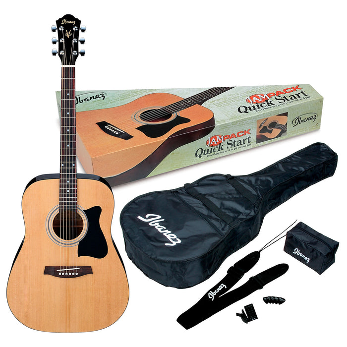 Jampack IJV50 6-String Quickstart Dreadnought Acoustic Guitar Pack, Natural