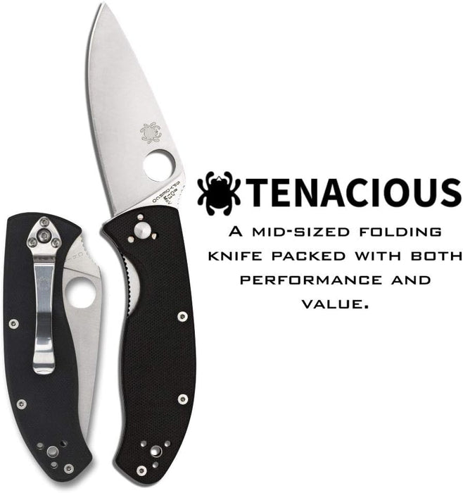 Spyderco Tenacious Folding Pocket Knife with 3.39" Stainless Steel Blade, Black