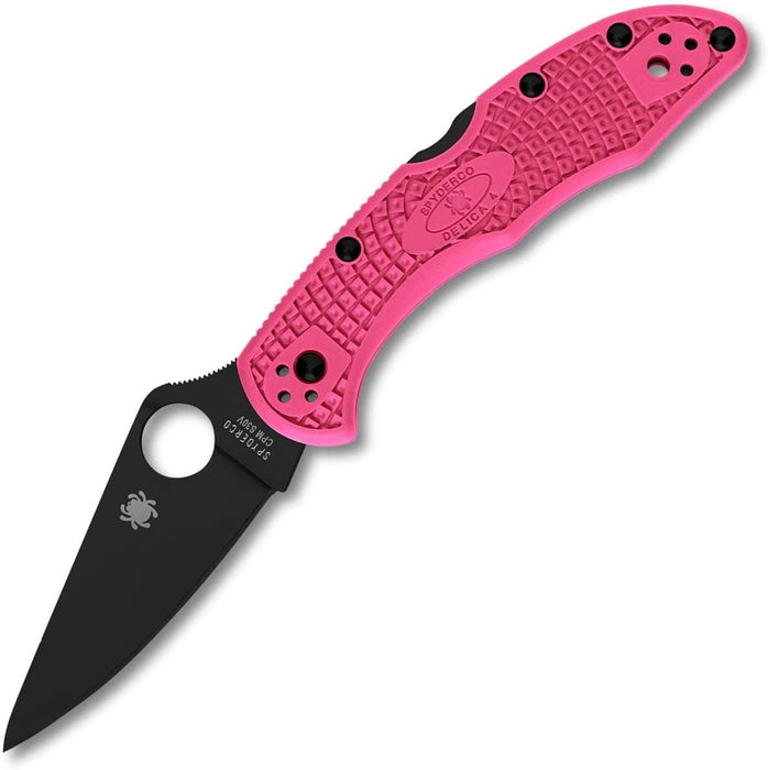 Spyderco Delica 4 Lightweight Pocket Knife with CPM S30V Black Steel Blade, Pink