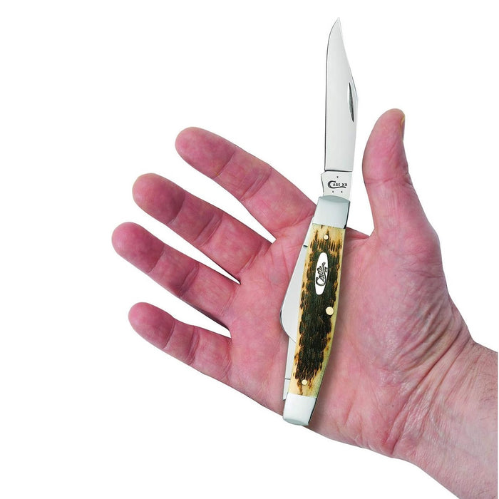 Peach Seed Jig Amber Bone CS Large Stockman Folding Pocket Knife