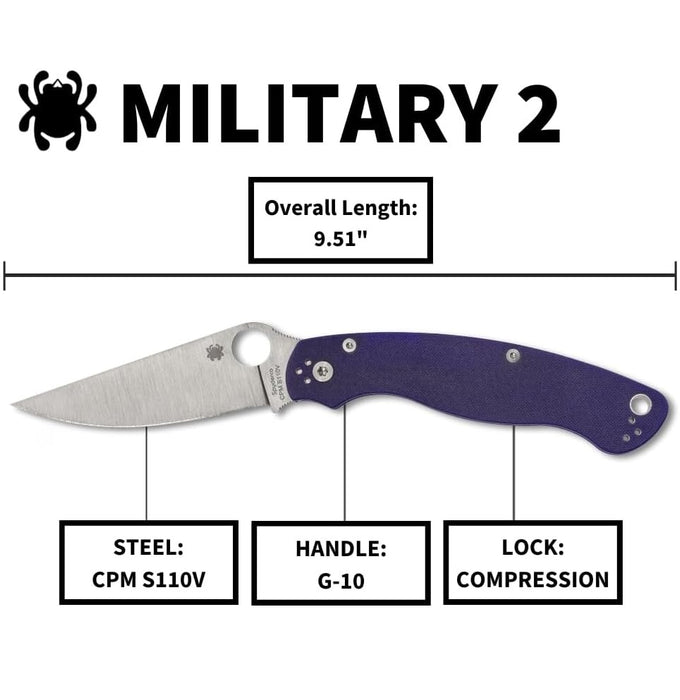 Spyderco Military 2 Folding Pocket Knife with 4" CPM S110V Blade, Dark Blue