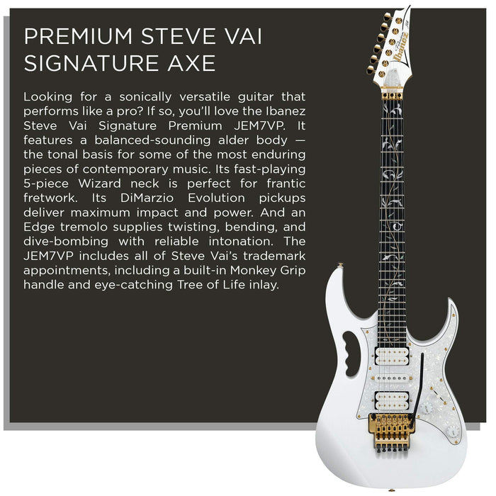 Steve Vai Signature JEM7VP Solidbody Electric Guitar, Right-Handed - White