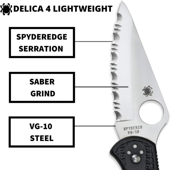 Spyderco Delica 4 Lightweight Folding Knife with 2.9" VG-10 Steel Blade, Black