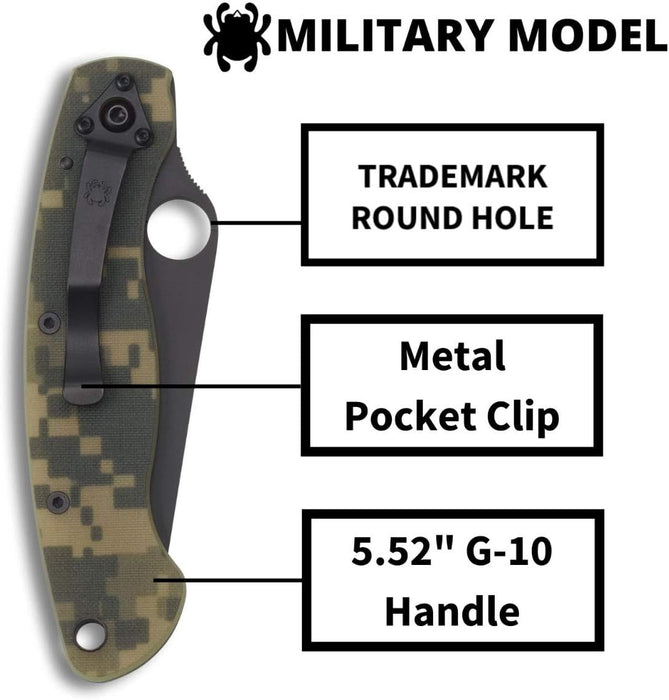 Spyderco Military Model Camo Pocket Knife with Black CPM S30V Blade and G-10 Handle