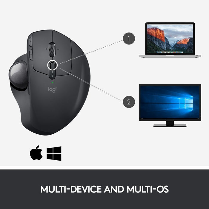 MX ERGO Plus Wireless Trackball Mouse with Extra 10-Degree Wedge and Easy Switch