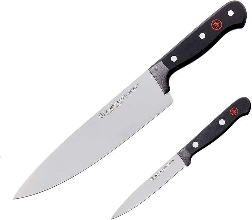 Gourmet Two Piece Chef's Set with 4" Utility Knife and 8" Chef's Knife, Black