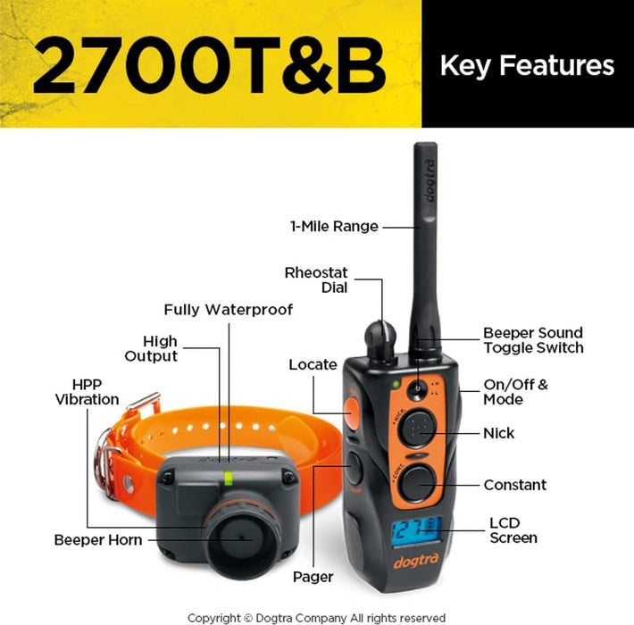 2700T&B 1-Mile Range Training & Beeper Remote E-Collar for Upland Hunting