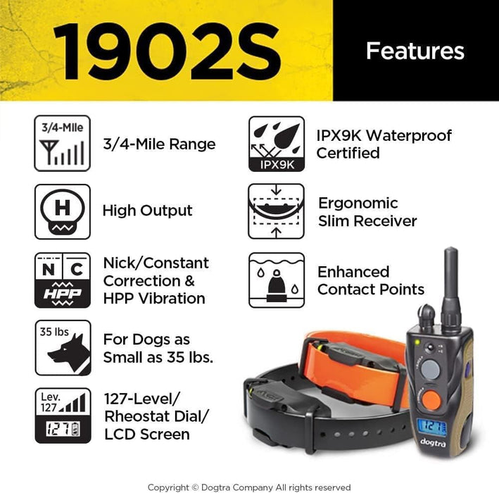 1902S 3/4 Mile Range 2-Dog Training Collar System with 127 Correction Levels