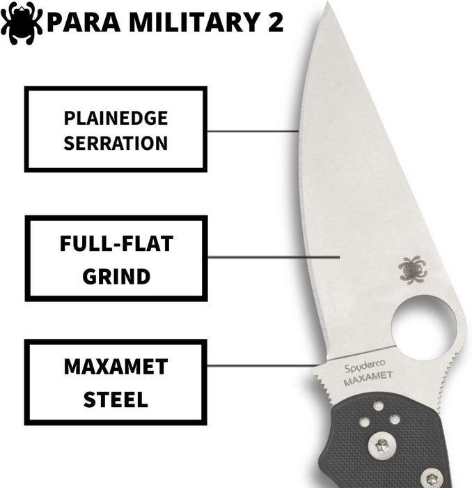 Spyderco Para Military 2 Maxamet Folding Pocket Knife with 3.45" PlainEdge Blade
