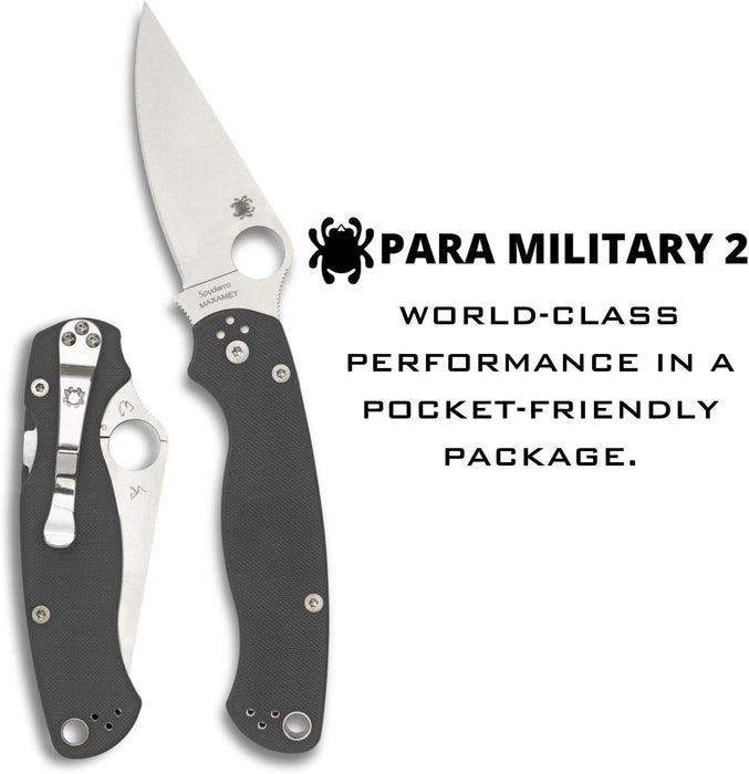 Spyderco Para Military 2 Maxamet Folding Pocket Knife with 3.45" PlainEdge Blade