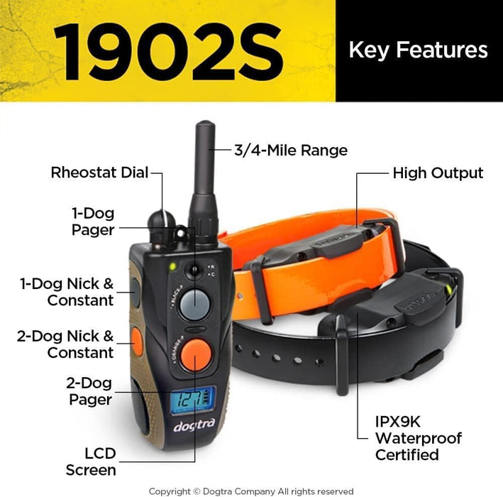 1902S 3/4 Mile Range 2-Dog Training Collar System with 127 Correction Levels