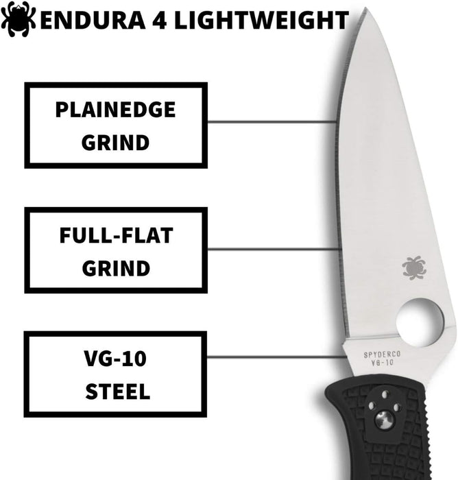 Spyderco Endura 4 Lightweight Folding Knife with 3.80" VG10 Satin Plain Blade