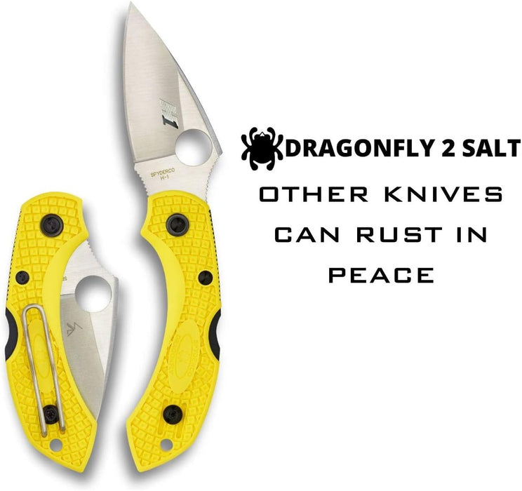 Spyderco Dragonfly 2 Lightweight Salt Folding Knife with 2.25" H-1 Steel Blade, Yellow