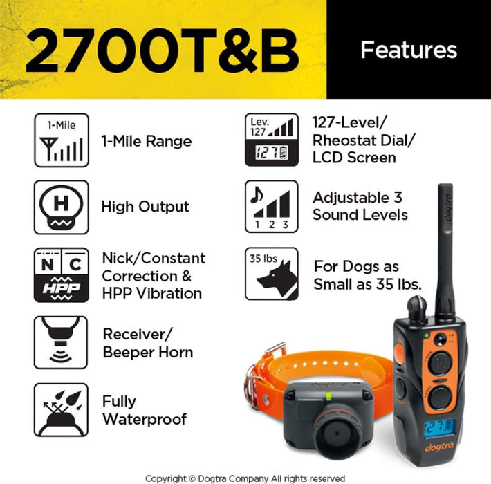 2700T&B 1-Mile Range Training & Beeper Remote E-Collar for Upland Hunting