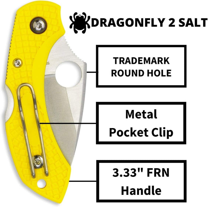 Spyderco Dragonfly 2 Lightweight Salt Folding Knife with 2.25" H-1 Steel Blade, Yellow