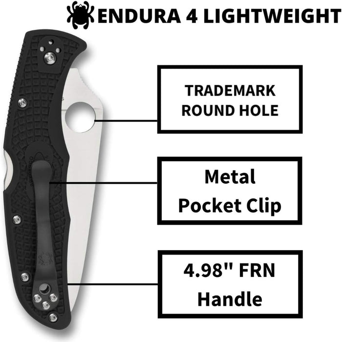 Spyderco Endura 4 Lightweight Folding Knife with 3.80" VG10 Satin Plain Blade