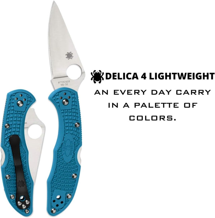 Spyderco Delica 4 Lightweight Pocket Knife with 2.90" Flat-Ground Steel Blade, Blue