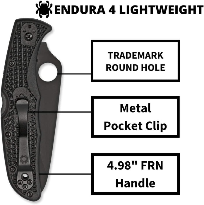 Spyderco Endura 4 Lightweight Pocket Knife Black VG-10 Blade with CombinationEdge