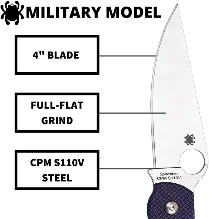 Spyderco Military Model Folding Pocket Knife with CPM S110V Blade, Dark Blue