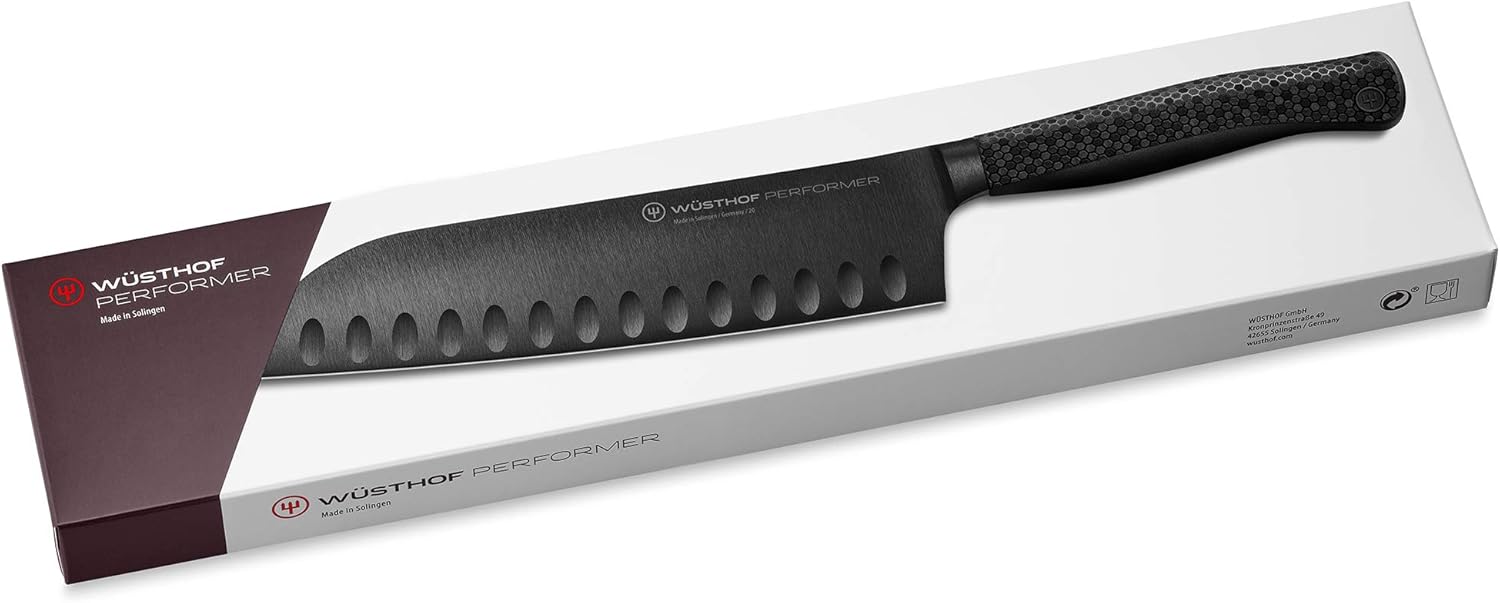 Performer 7" DLC-Coated Hollow Edge Santoku with Hexagon Power Grip