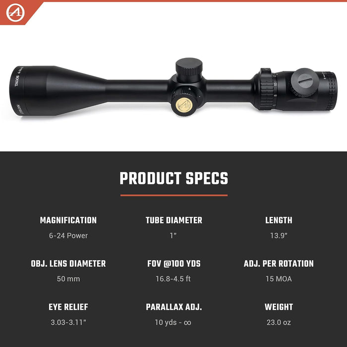 Talos 6-24x50mm Second Focal Plane Rifle Scope | Great for Low-Light Conditions