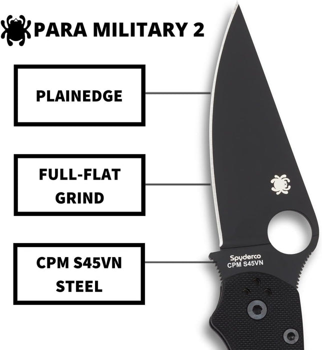 Spyderco Para Military 2 Folding Pocket Knife with 3.42" Black CPM SV45N Steel Blade