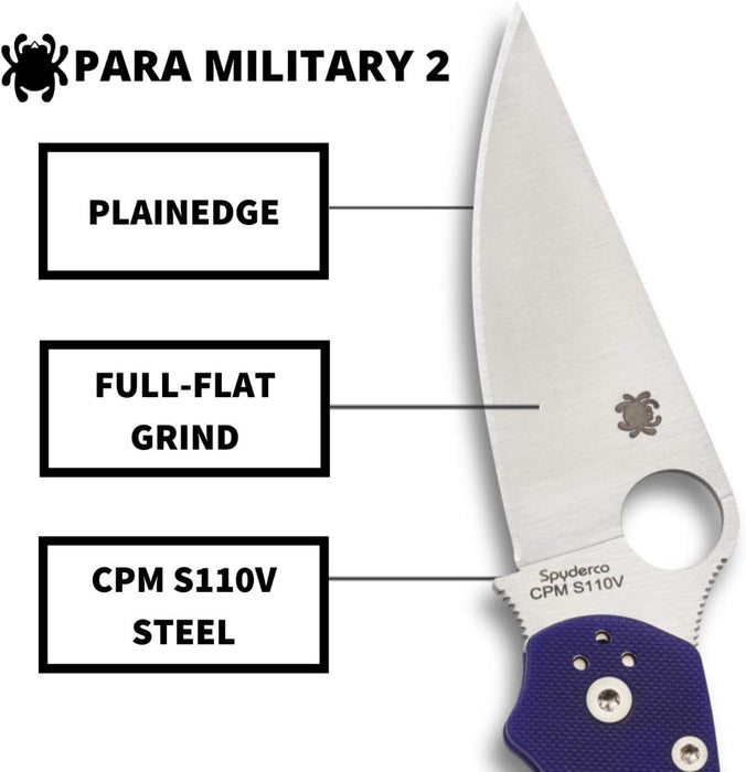 Spyderco Para Military 2 Pocket Knife with 3.42" CPM S110V Steel Blade, Dark Blue