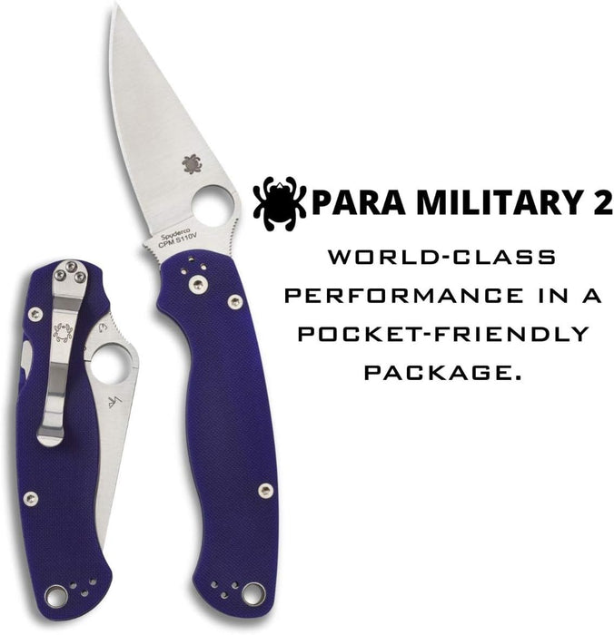 Spyderco Para Military 2 Pocket Knife with 3.42" CPM S110V Steel Blade, Dark Blue