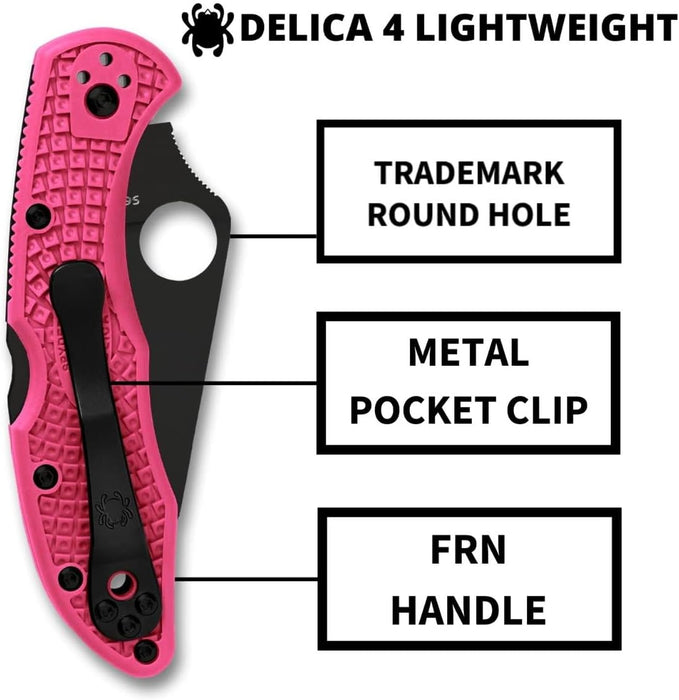 Spyderco Delica 4 Lightweight Pocket Knife with CPM S30V Black Steel Blade, Pink