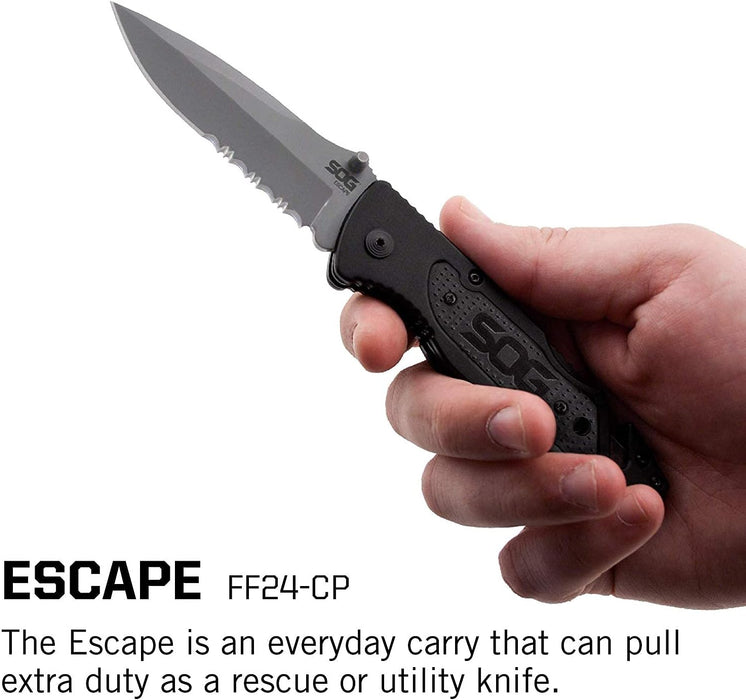 Escape Tactical Folding Pocket Knife with 3.4" Serrated Edge Clip Point Blade