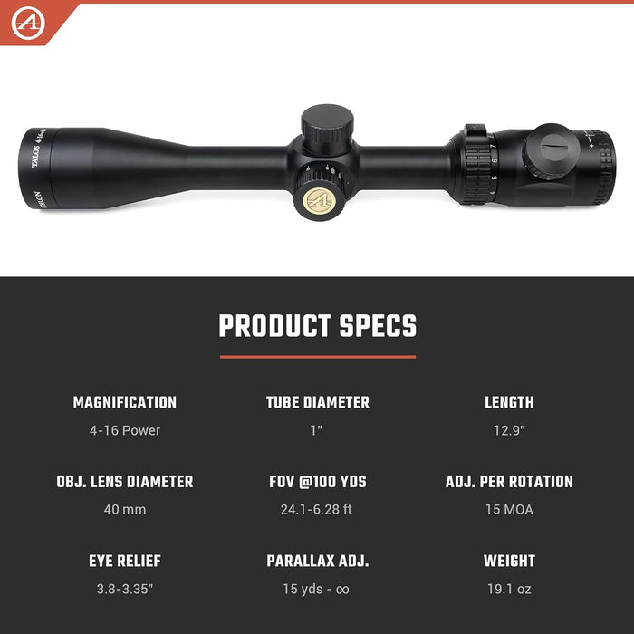 Talos 4-16x40mm Second Focal Plane Rifle Scopes with Illuminated Reticle Types