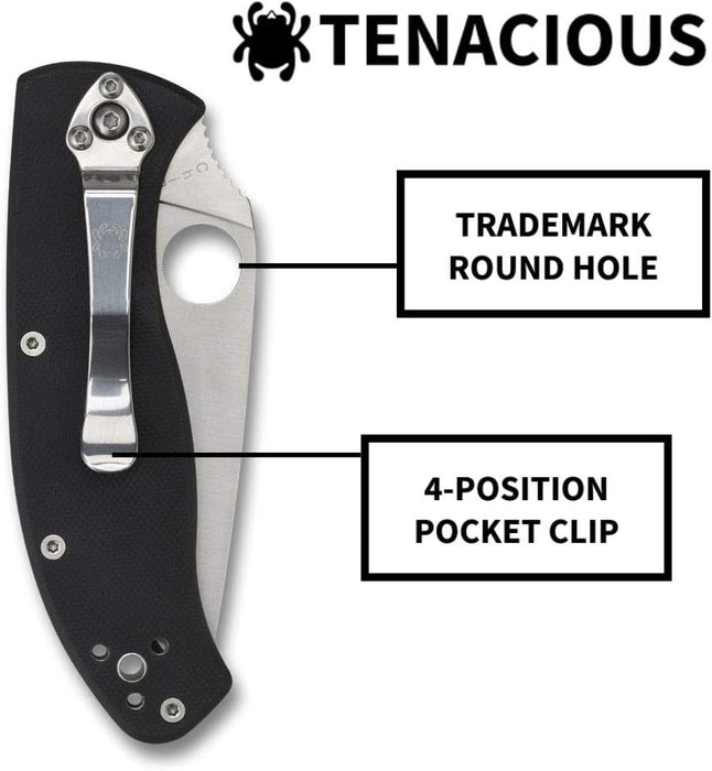 Spyderco Tenacious Folding Pocket Knife with 3.39" Stainless Steel Blade, Black