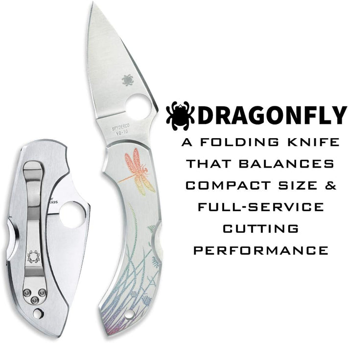 Spyderco Dragonfly Stainless Tattoo Pocket Knife with 2.32" VG-10 Flat-Ground Blade