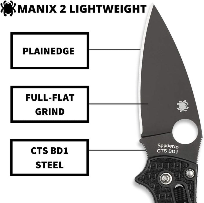 Spyderco Manix 2 Lightweight Folding Knife with 3.37" Black CTS BD1N Blade, Black