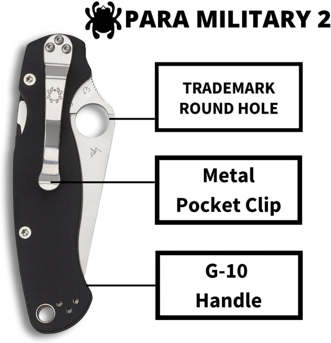 Spyderco Para Military 2 Folding Pocket Knife with 3.45" CPM S45VN Blade, Black