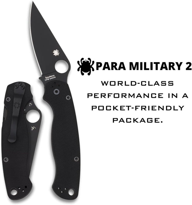 Spyderco Para Military 2 Folding Pocket Knife with 3.42" Black CPM SV45N Steel Blade