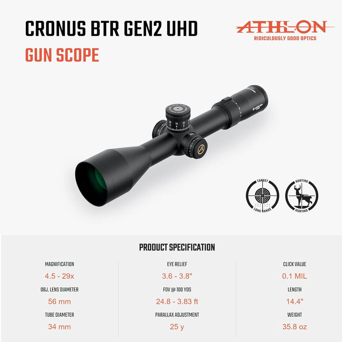 Athlon Optics Cronus BTR GEN2 UHD Precision Rifle Scopes with Precision Zero Stop System