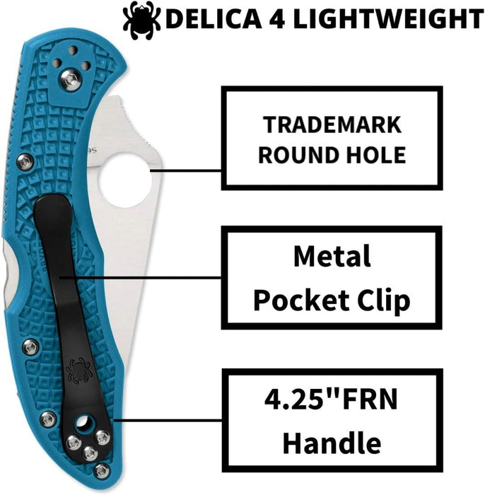 Spyderco Delica 4 Lightweight Pocket Knife with 2.90" Flat-Ground Steel Blade, Blue