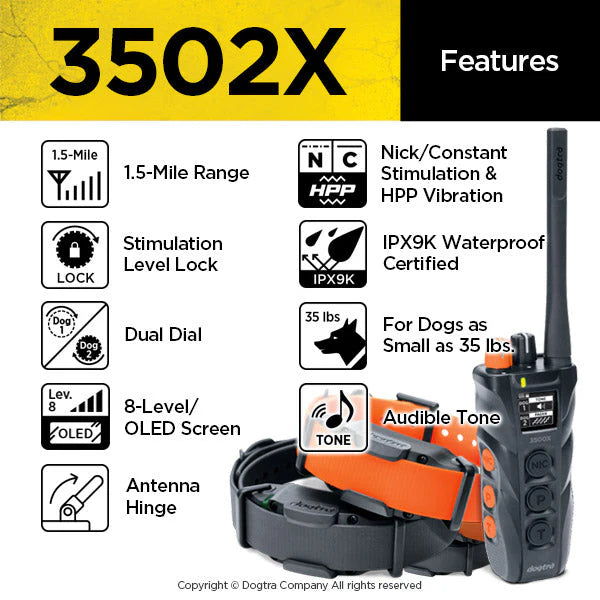 3502X 1.5-Mile Remote Dog Training E-Collar with Dual Dial Transmitter