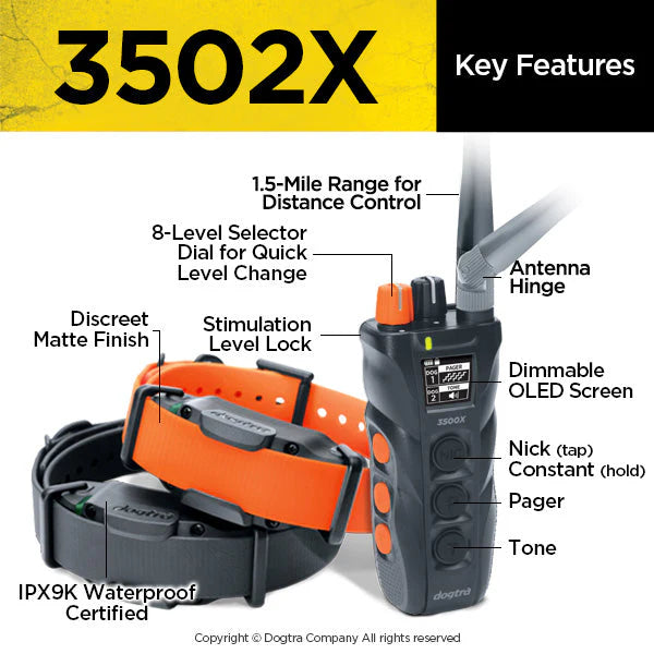 3502X 1.5-Mile Remote Dog Training E-Collar with Dual Dial Transmitter