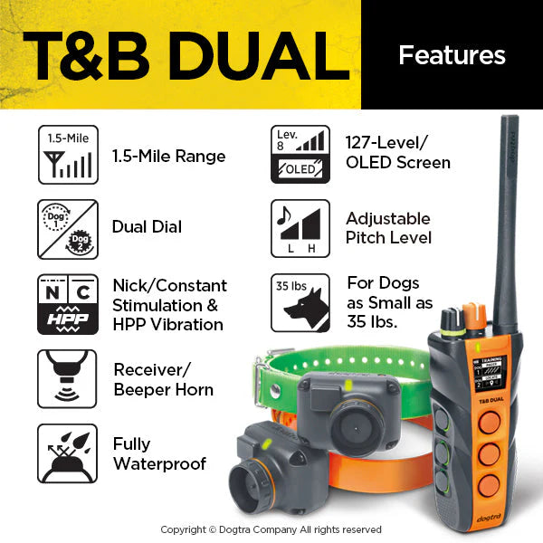 T&B Dual 2-Dog Training & Beeper Remote Dog Training E-Collar with Dual Dial