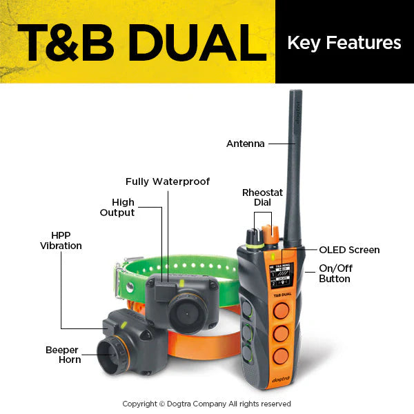 T&B Dual 2-Dog Training & Beeper Remote Dog Training E-Collar with Dual Dial