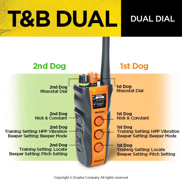 T&B Dual 2-Dog Training & Beeper Remote Dog Training E-Collar with Dual Dial